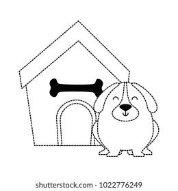 cute dog with wooden house