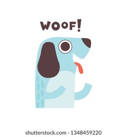 Cute Dog Woofing, Funny Cartoon Pet Animal Making Woof Sound Vector Illustration