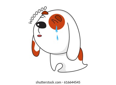 Cute Dog woooooing and crying. Vector Illustrations. Isolated on white background.