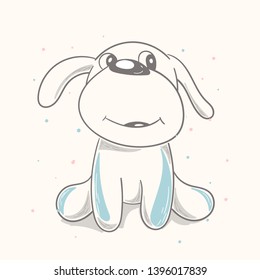 Cute dogcartoon hand drawn vector illustration. Can be used for t-shirt print, kids wear fashion design, baby shower invitation card.