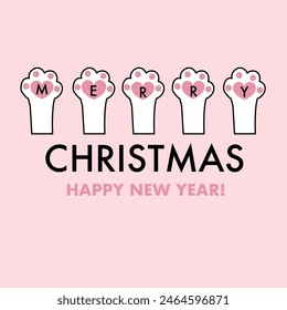 Cute dogcat hand with merry Christmas text