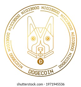 Cute dogecoin character. Vector line art cartoon dog illustration. Isolated on white background. Crypto finance, dogecoin doodle character concept