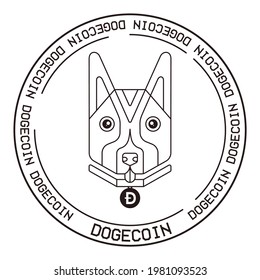 Carácter lindo dogecoin. Dibujo de perro de línea vectorial. Aislado sobre fondo blanco. Financiamiento criptográfico, concepto de personaje de doodle dogecoin