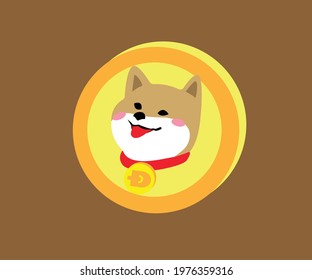 Cute Dogecoin DOGE cryptocurrency isolated on brown background.