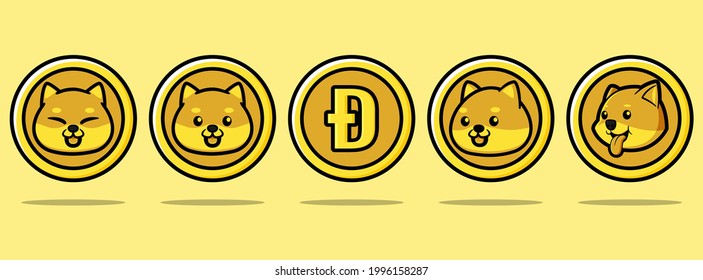 cute dogecoin illustration design set