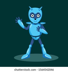 a cute dog-faced blue robot standing with both feet