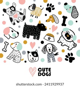 Cute doggie. Funny children's postcard. Colorful illustration.