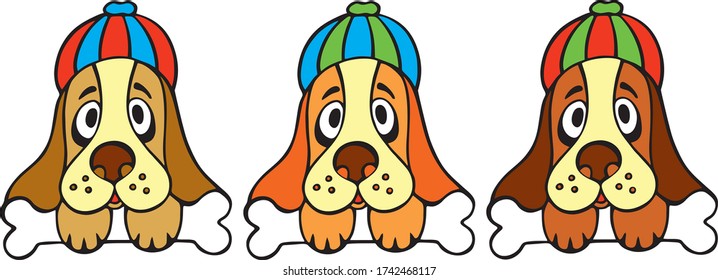 Cute doggie trio. Bright cartoon element for animal lovers. Ideal for use on clothing, items and gifts