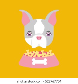 cute doggy girl with food bowl vector illustration eps 10