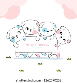 Cute dogs animal hand drawn style. Vector illustration design.

