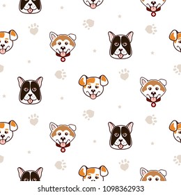 Cute dogs animal seamless vector pattern. Happy puppy print for textile, fabric and wrap paper.