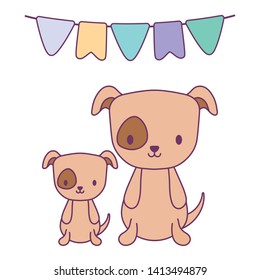 cute dogs animals with garlands party hanging