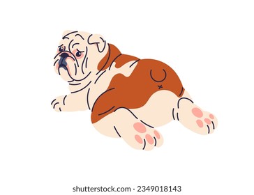 Perros de mierda, pero... Mentiroso cachorro, relajante. Animales caninos adorables en una pose divertida. Agradable perrito de la raza de bulldog inglesa. Ilustración vectorial plana aislada en fondo blanco