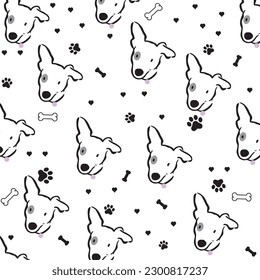 Cute dogs, bones, hearts and paw seamless pattern, cute doodle seamless pattern for wrapping paper, scrapbook paper.