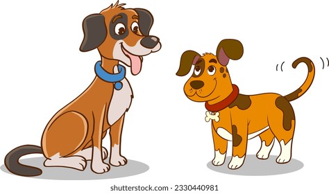 Cute dogs Canine animals, diverse big and little doggies.Flat vector illustration isolated on white background