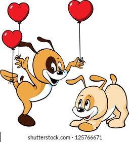 cute dogs cartoon with valentines balloon
