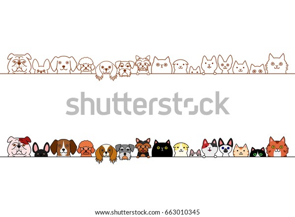 Cute Dogs Cats Border Set Stock Vector (Royalty Free) 663010345