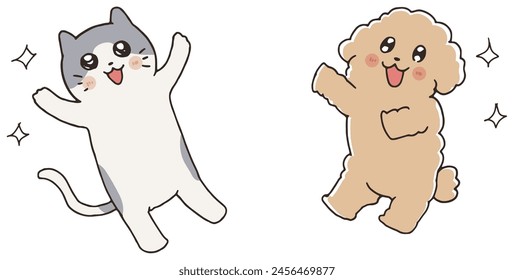 Perros lindos y gatos Clipart de dibujos animados