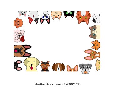 cute dogs and cats rectangle frame