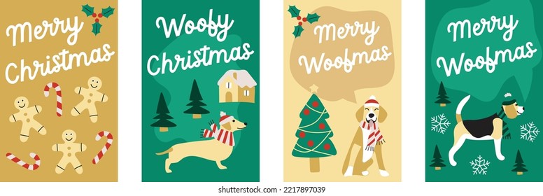 cute dogs Christmas greeting cards bundle collection. Merry Christmas, puppy, pets, dogs, winter, sweet, party, print