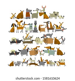 Cute dogs collection, sketch for your design. Vector illustration