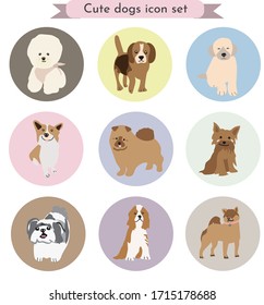 Cute dogs collection. Vector illustration of  different breeds dog in flat style