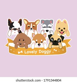 Cute dogs collection. Vector illustration of cartoon different breeds dogs