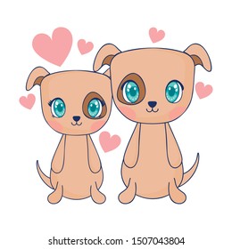 cute dogs couple characters vector illustration