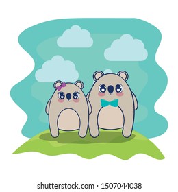 cute dogs couple characters vector illustration