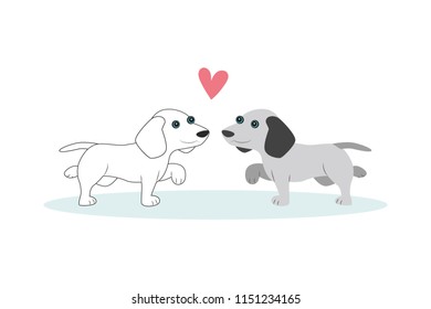 Cute dogs. Couple. Dogs in love. Vector illustration. Flat design.