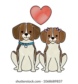 cute dogs couple lovers with hearts characters