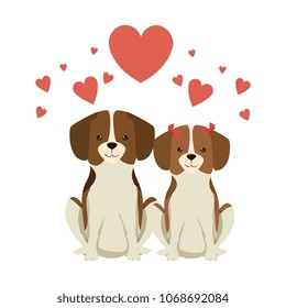 cute dogs couple lovers with hearts characters