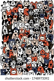 Cute dogs. Doodle style ,Different type of vector cartoon dog faces for design. Puppy face dog head doodle vector 