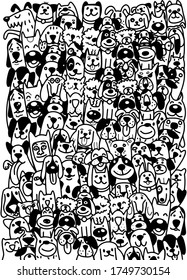 Cute dogs. Doodle style ,Different type of vector cartoon dog faces for design. Puppy face dog head doodle vector 