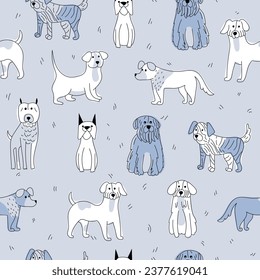 Vector de doodle de perros cortos de fondo transparente. Conjunto de animales de compañía divertidos.
