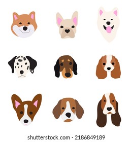 Cute dogs doodle vector set. Set of funny pet animals isolated on white background.