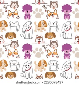 	
Cute dogs doodle vector set. Cartoon dog or puppy characters design collection with flat color in different poses. Set of funny pet animals isolated on white background.