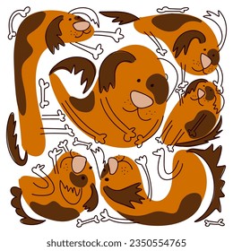 Cute dogs doodle vector set. Cartoon dog or puppy characters design collection with flat color in different poses. Set of funny pet animals isolated on white background.