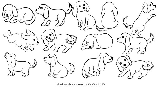 Cute dogs doodles.Hand drawn vector illustration on white back ground.