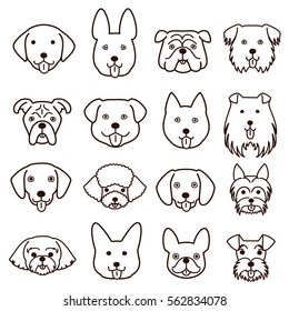 cute dogs faces line art set