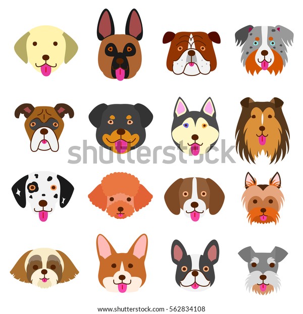 Cute Dogs Faces Set Stock Vector (Royalty Free) 562834108