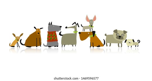 Cute dogs family, sketch for your design