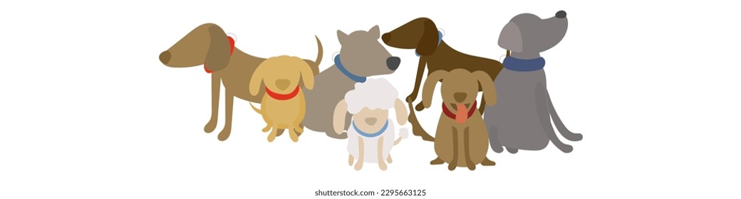 Cute dogs flat vector set. Cartoon dog or puppy characters design collection with flat color in different poses. Set of funny pet animals isolated on white background.