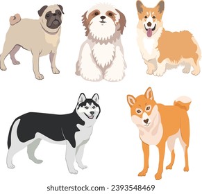 CUTE DOGS GROUP FOR GRAPHIC DESIGN