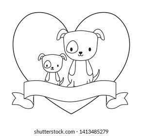 cute dogs with heart shape and ribbon