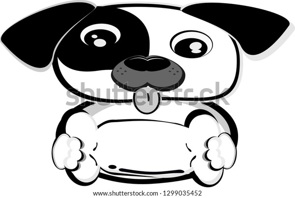 Cute Dogs Holding Black Bones White Stock Vector Royalty Free