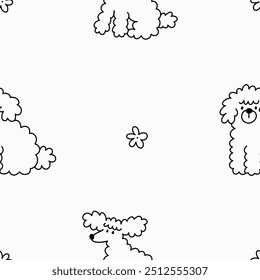 Cute Dogs illustration in doodle style. Outline hand drawn print. Pet, animals seamless pattern