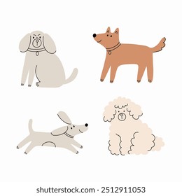 Cães bonitos ilustração em estilo doodle. Contornar impressão desenhada à mão. Animais de estimação 