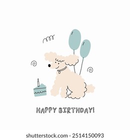 Cute Dogs illustration in doodle style. Outline hand drawn print. Pet, animals Birthday party. Card in flat style