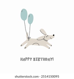 Cute Dogs illustration in doodle style. Outline hand drawn print. Pet, animals Birthday party. Card in flat style